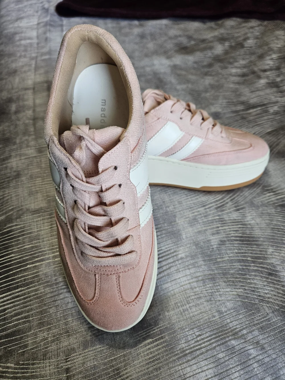 Madden Girl Pink Platform Sneakers with White Stripes